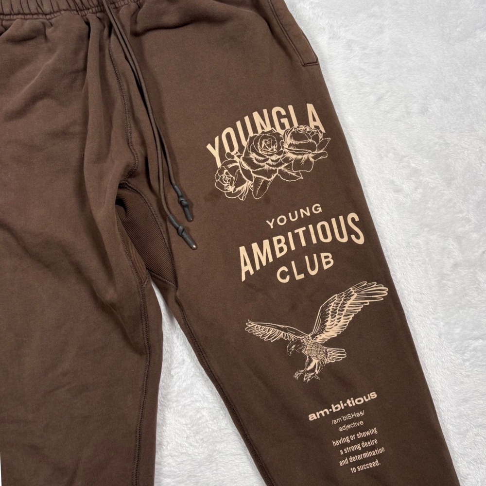 YoungLA Young Ambitious Club Immortal Joggers Mens L(FIT XS) Brown Eagle Rose